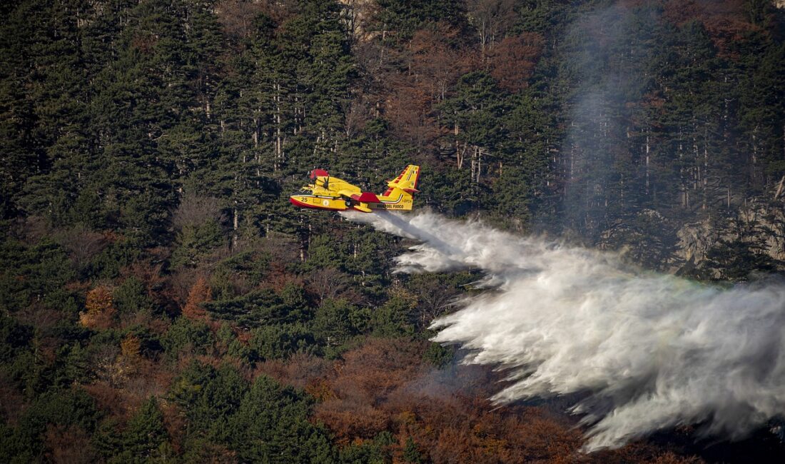 Bursa’nın Nilüfer ilçesinde çıkan orman yangınına havadan ve karadan müdahale