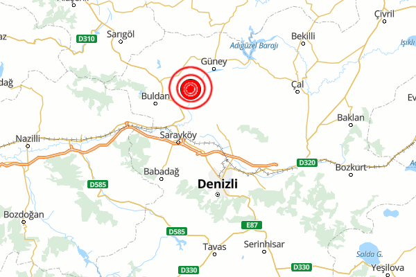 Denizli'de 5.1 büyüklüğünde deprem meydana geldi. 